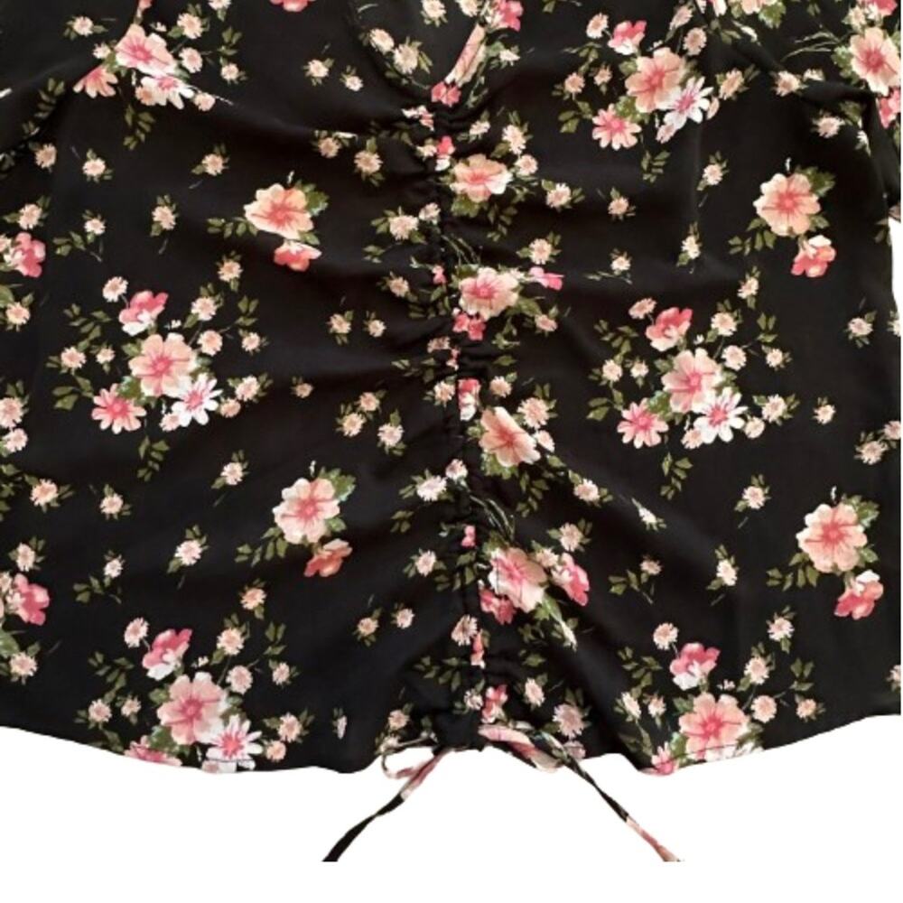 Planet Gold Top Blouse Black Pink Floral V-Neck Bell Sleeve Top Size 1X NEW - Picture 10 of 12